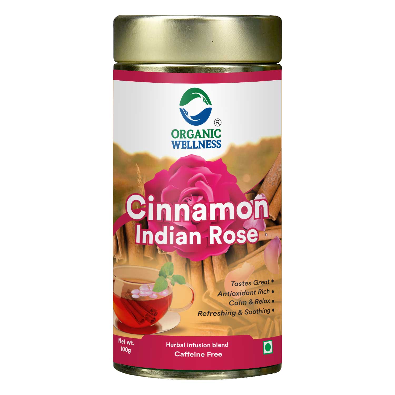 CINNOMON-Indian-Rose-FF Organic Wellness Cinnamon Indian Rose 100 grams Tin Pack - Image 1