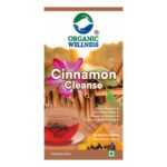 Organic Wellness Cinnamon Cleanse 25 Teabags authentic retail packaging front view showcasing bottle / container, brand logo, and certified organic seal