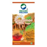 Organic Wellness Cinnamon Liquid Yoga 25 Teabags authentic retail packaging front view showcasing bottle / container, brand logo, and certified organic seal