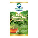 Organic Wellness Tulsi Green Tea Premium 25 Teabags authentic retail packaging front view showcasing bottle / container, brand logo, and certified organic seal