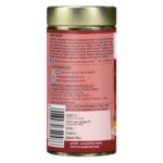 Organic Wellness Tulsi Green Tea + Saffron 100 grams Tin Pack product packaging label displaying directions for use, daily dosage, storage guidelines, and certified manufacturer details