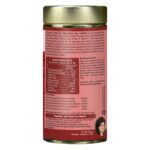 Organic Wellness Tulsi Green Tea + Saffron 100 grams Tin Pack side packaging label showing nutritional information, certified organic ingredients, active compounds, and dietary values