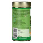 Organic Wellness Mashallah Green Tea Classic 100 grams Tin Pack product packaging label displaying directions for use, daily dosage, storage guidelines, and certified manufacturer details