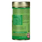 Organic Wellness Mashallah Green Tea Classic 100 grams Tin Pack side packaging label showing nutritional information, certified organic ingredients, active compounds, and dietary values
