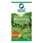 Organic Wellness Mashallah Green Tea Classic 25 Teabags authentic retail packaging front view showcasing bottle / container, brand logo, and certified organic seal