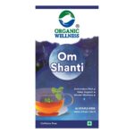 Organic Wellness Om Shanti 25 Teabags authentic retail packaging front view showcasing bottle / container, brand logo, and certified organic seal