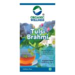 Organic Wellness Tulsi Brahmi 25 Teabags authentic retail packaging front view showcasing bottle / container, brand logo, and certified organic seal