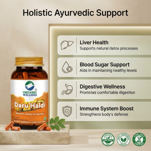 Key health benefits and wellness features of Organic Wellness Daru Haldi 90 Vegetarian Capsules