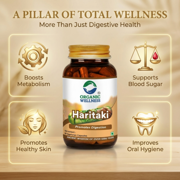 Key health benefits and wellness features of Organic Wellness Haritaki 90 Capsules Bottle