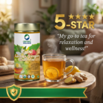 Organic Wellness Tulsi Lemon ginger Green Tea 100 grams Tin Pack - Image 2