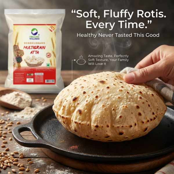 Key health benefits and wellness features of Organic Wellness Whole Wheat Multigrain Atta 5kg