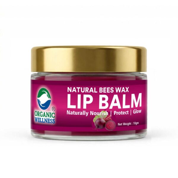 Organic Wellness Natural Beeswax Lip Balm with Beetroot | Almond Oil & Shea Butter | Moisturizes & Protects Dry Lips | Natural Pink Tint & Soft Glow | Paraben Free | 10 g