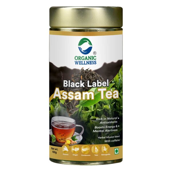 Organic Wellness Black Label Assam Tea | Premium Orthodox Assam Black Tea with Tulsi, Ginger, Cardamom, Mulethi & Ashwagandha | Loose Leaf Black Tea | Rich, Bold Flavour | Natural Antioxidants | 100g