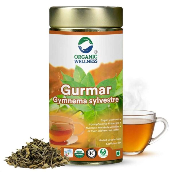 Organic Wellness Gurmaar Gymnema Sylvestre 100 grams Tin Pack product packaging front view showing authentic bottle / tin
