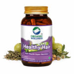 Organic Wellness Healthy Hair 90 Vegetarian Capsules product packaging front view showing authentic bottle / tin