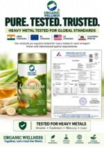 Organic Wellness Blossom Lemongrass 100 grams Tin Pack certified laboratory test report for heavy metals, purity, and safety standards