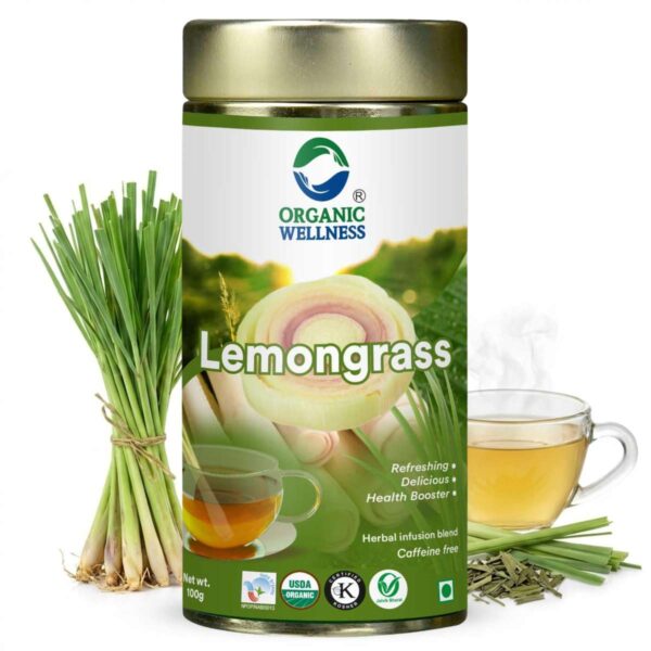 Organic Wellness Blossom Lemongrass 100 grams Tin Pack product packaging front view showing authentic bottle / tin