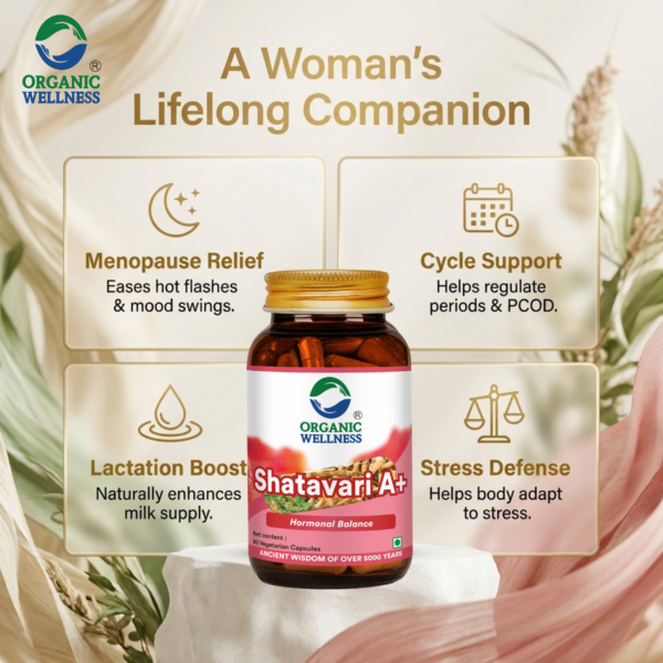 Key health benefits and wellness features of Organic Wellness Shatavari A+ 90 Veg Capsules