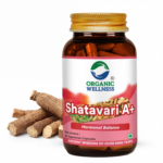 Organic Wellness Shatavari A+ 90 Veg Capsules product packaging front view showing authentic bottle / tin