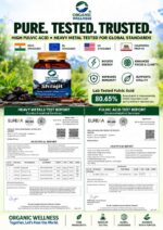 Organic Wellness Pure Himalayan Shilajit 60 Vegan Capsules certified laboratory test report for heavy metals, purity, and safety standards
