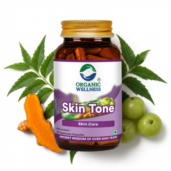 Organic Wellness Skin-Tone 90 Capsules product packaging front view showing authentic bottle / tin