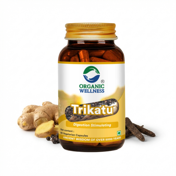 Organic Wellness Trikatu 90 Capsules product packaging front view showing authentic bottle / tin