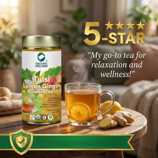 Key health benefits and wellness features of Organic Wellness Tulsi Lemon ginger Green Tea 100 grams Tin Pack