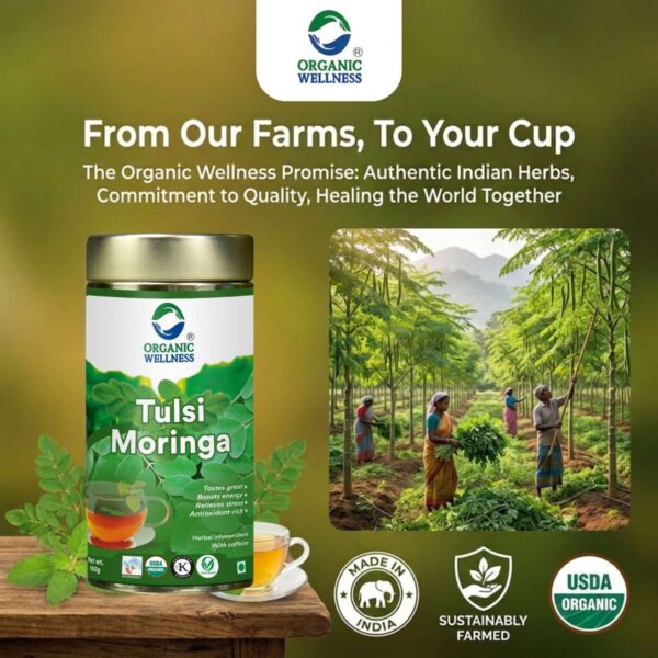 Key health benefits and wellness features of Organic Wellness Tulsi Moringa 100 grams Tin Pack