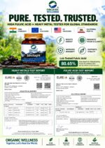 Organic Wellness Pure Himalayan Shilajit 60 Vegan Capsules certified laboratory test report for heavy metals, purity, and safety standards